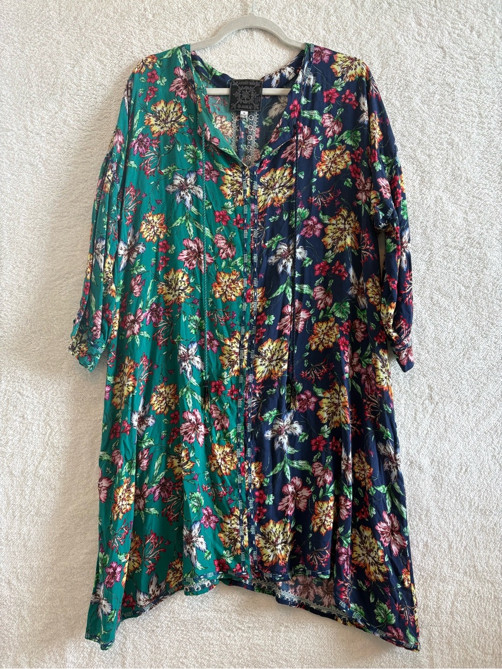 Johnny Was Jade Two Tone Shark Bite Hem Floral Dress Size Medium